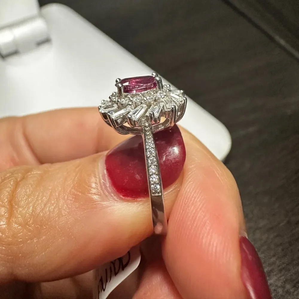 Genuine 1ct‎ rhodalite garnet, CZ diamonds all set in solid .925 ring!